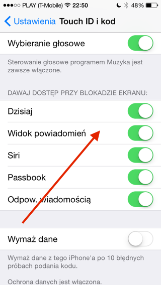 Informacje na zablokowanym ekranie iOS 8
